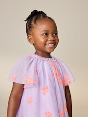 Lilac Fluro - Rochie din plasă cu mâneci tip aripă de înger (3luni-7ani) - Imaginea 4 din 8