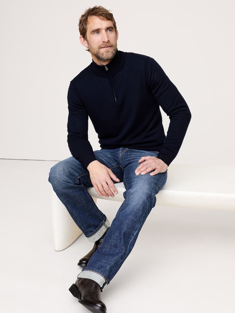 Banana Republic Navy Blue Merino Half-Zip Sweatshirt - Image 1 of 4 Banana Republic Navy Blue Merino Half-Zip Sweatshirt - Image 1 of 4
