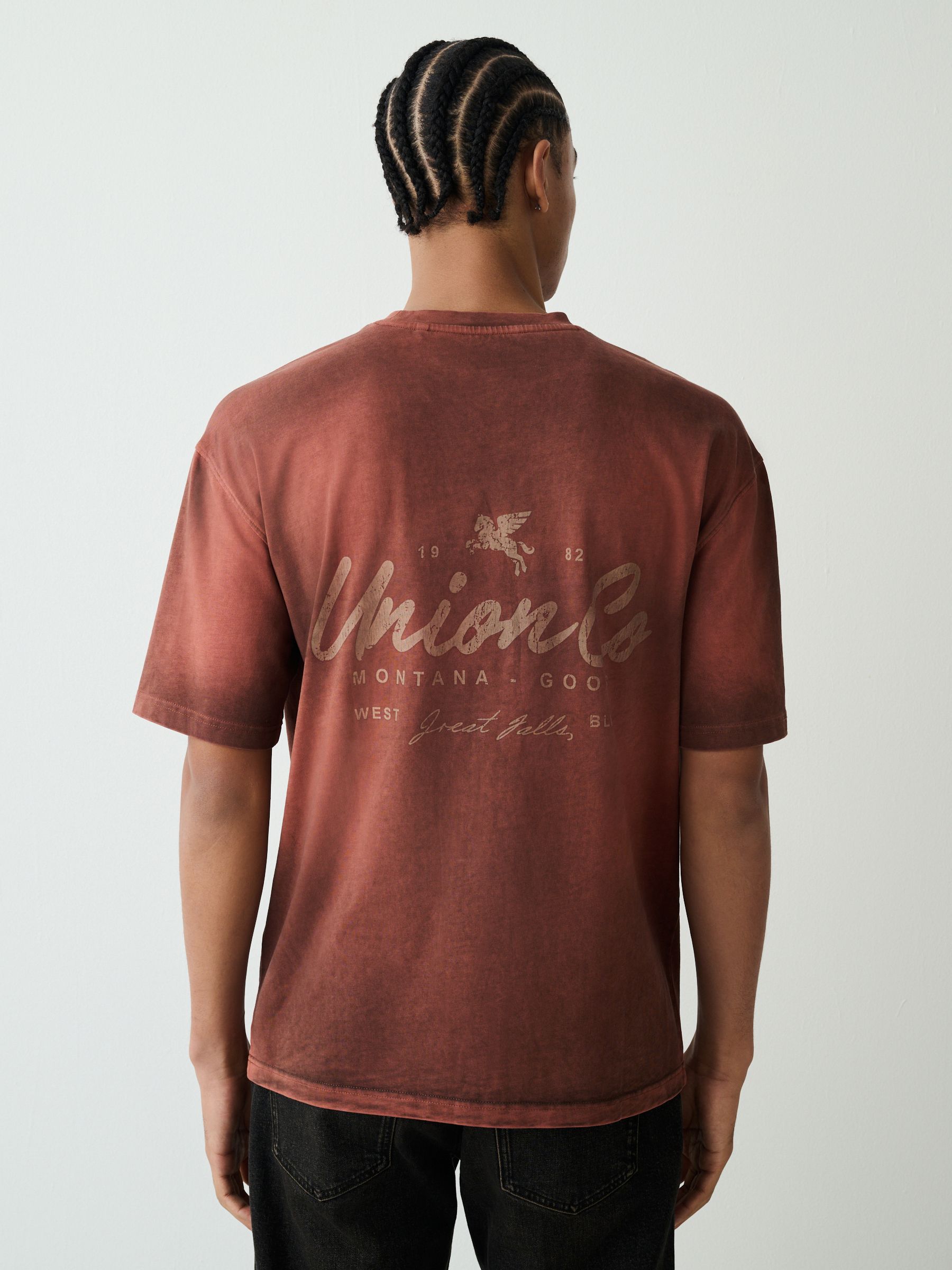 Buy Red Washed Relaxed Fit Graphic Print Heavy Weight T-Shirt from
