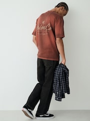 Red Washed Relaxed Fit Graphic Print Heavy Weight T-Shirt - Image 4 of 10