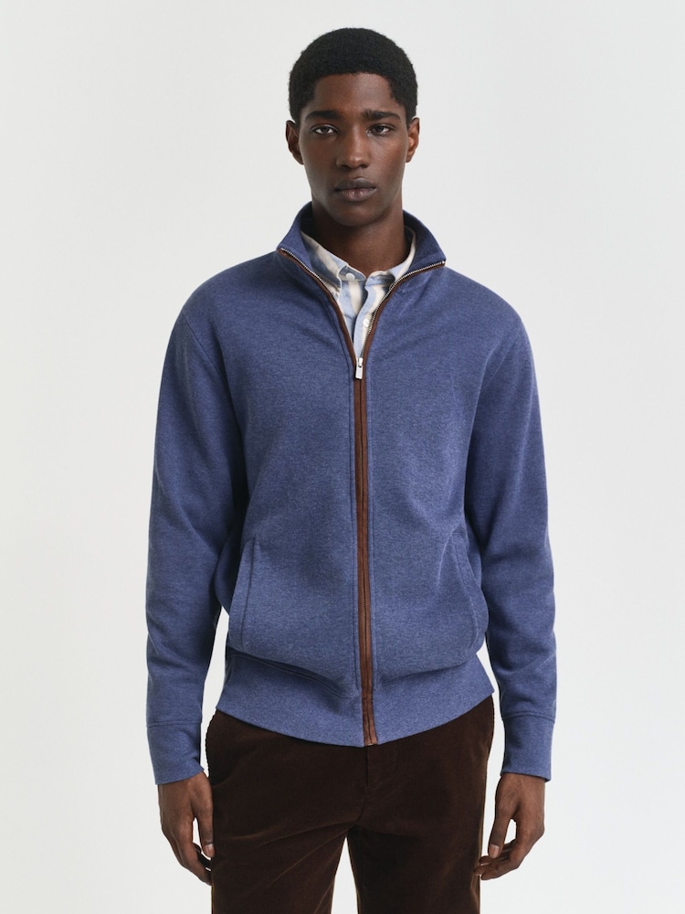 GANT Blue Ribbed Texture Full Zip Jersey Cardigan - Image 1 of 4