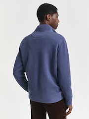 GANT Blue Ribbed Texture Full Zip Jersey Cardigan - Image 2 of 4