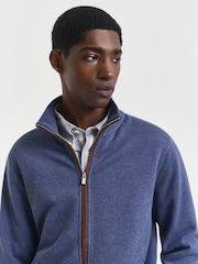 GANT Blue Ribbed Texture Full Zip Jersey Cardigan - Image 4 of 4