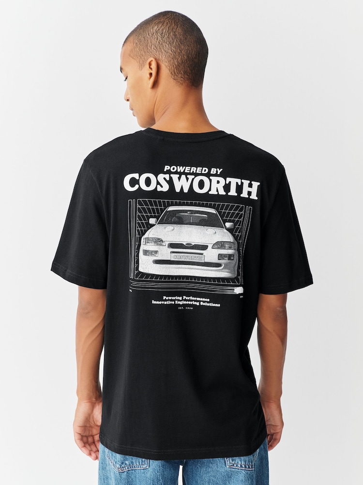 Black Ford Cosworth Hot Hatch Car Graphic T-Shirt - Image 1 of 9