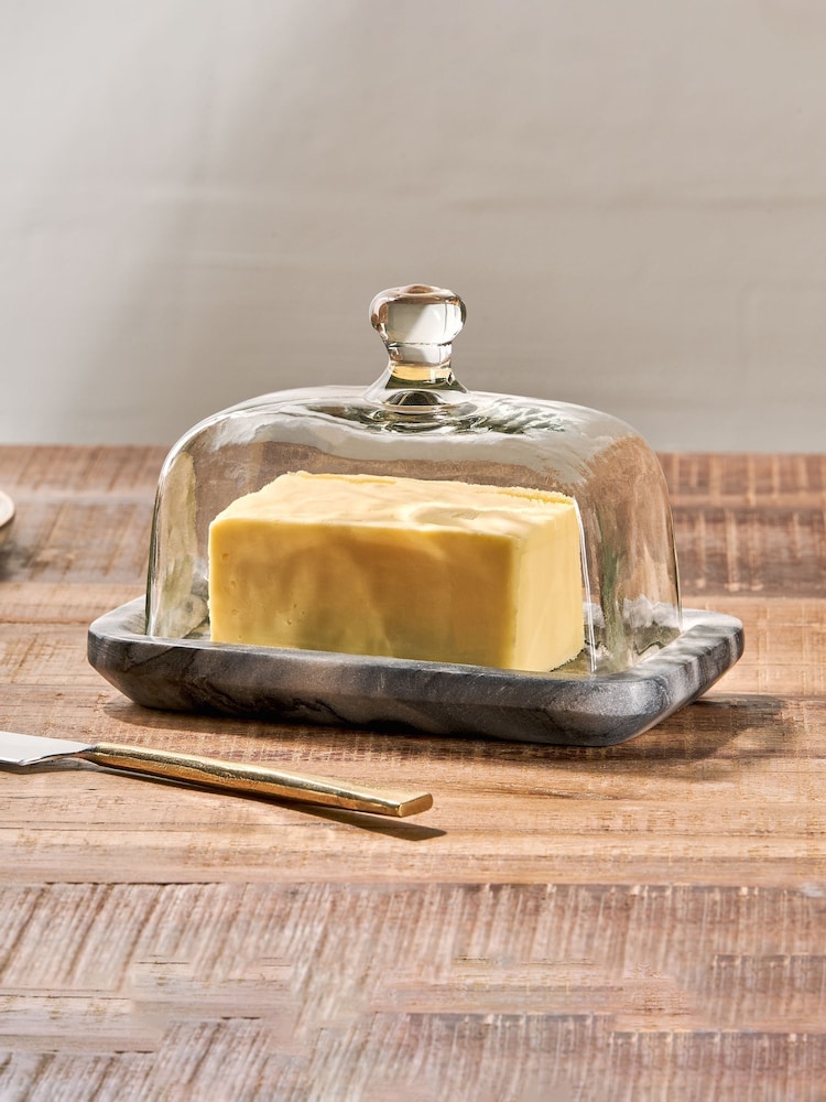 Nkuku Grey Kallso Marble Butter Dish - Image 1 of 4