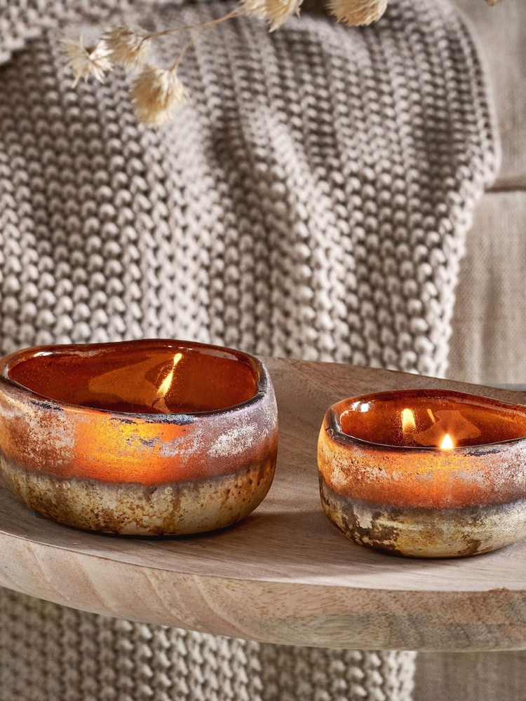 Nkuku Amber Janka Glass Tealights Set of 2 - Image 1 of 2