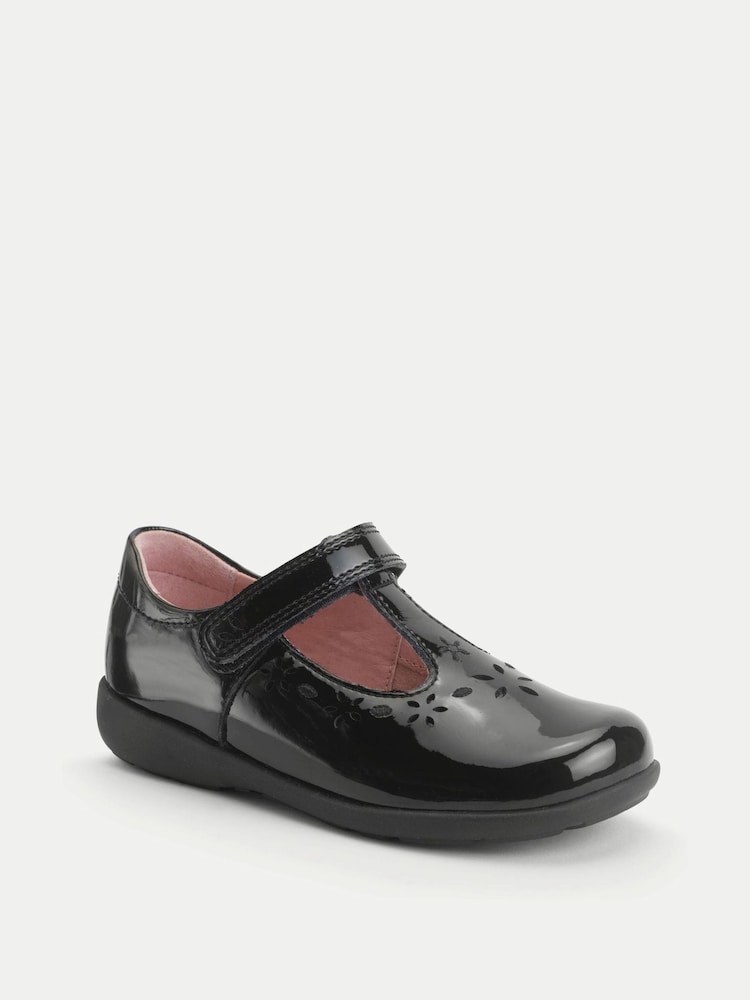 Start-Rite Girls Charlotte Patent T-bar Rip Tape Shiny School Black Shoes - Image 2 of 5