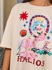 Eleanor Bowmer Cream/Red Embroidered T-Shirt & Short Pyjamas Set - Image 2 of 6