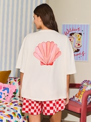 Eleanor Bowmer Cream/Red Embroidered T-Shirt & Short Pyjamas Set - Image 3 of 6