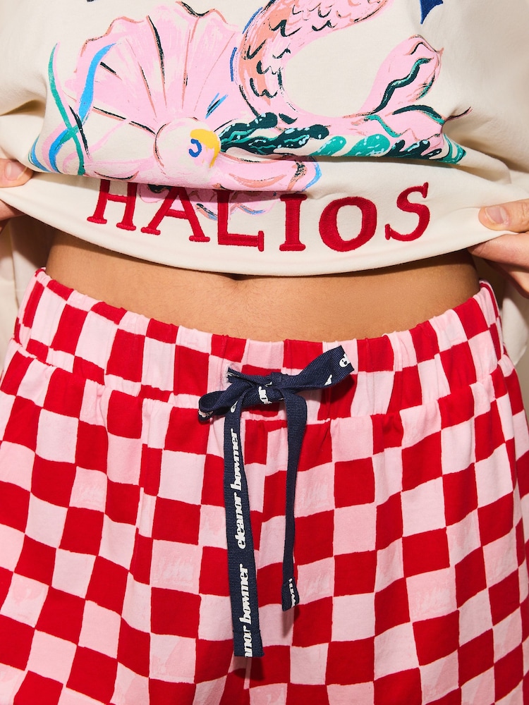 Eleanor Bowmer Cream/Red Embroidered T-Shirt & Short Pyjamas Set - Image 6 of 6