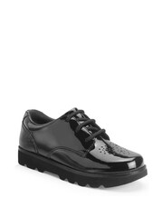 Start-Rite Luna Closed Lace-Up Shiny Patent Chunky Soled School Black Shoes - Bild 4 von 7