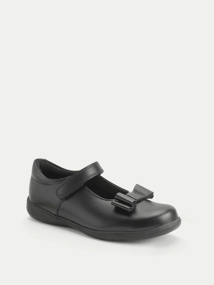 Start-Rite Girls Bella Leather Mary Jane Rip-Tape Bow School Black Shoes - Image 2 of 4