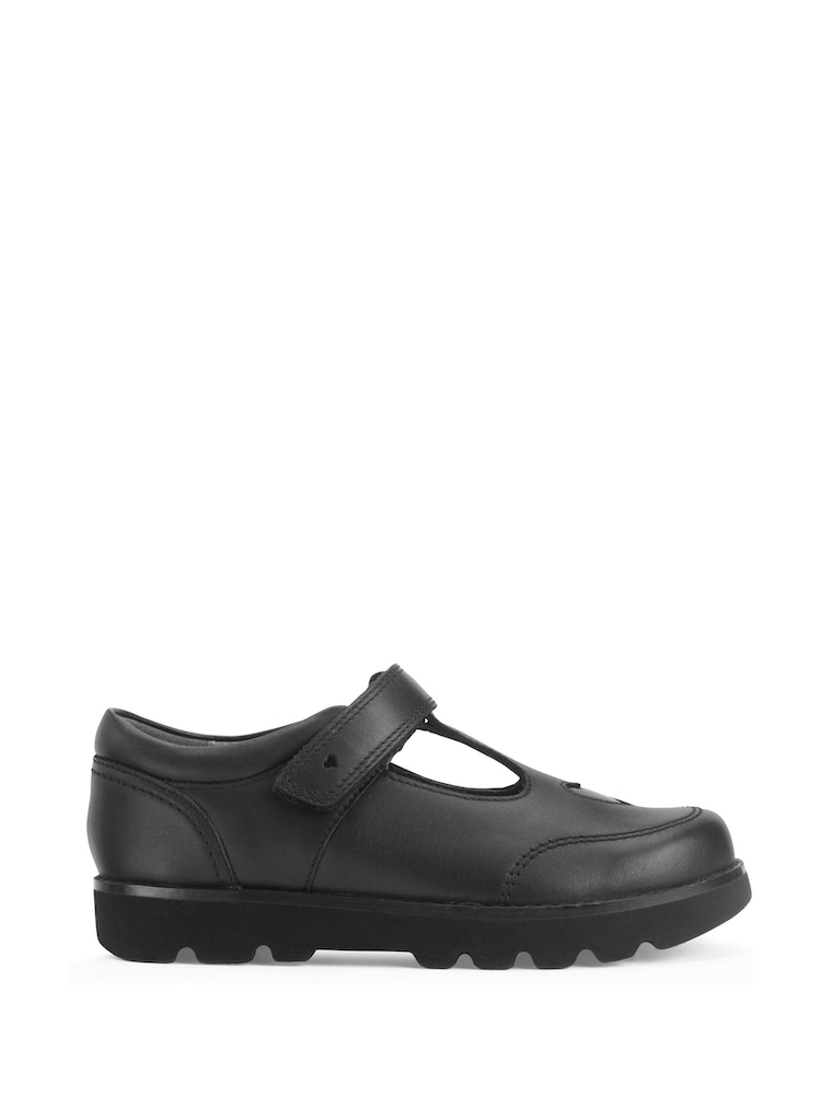 Start-Rite Girls Locket Leather Rip-Tape T-bar Chunky Soled School Black Shoes - Image 2 of 6 Start-Rite Girls Locket Leather Rip-Tape T-bar Chunky Soled School Black Shoes - Image 2 of 6