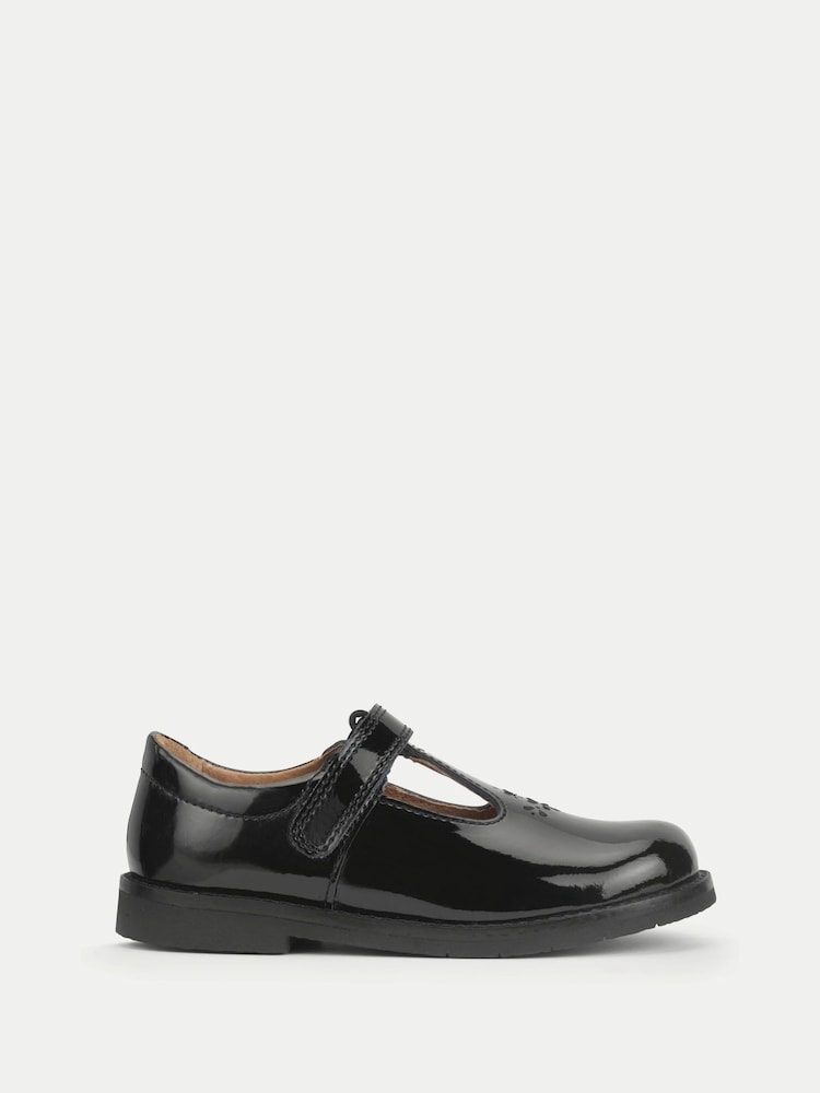 Start-Rite Girls Luxe Shiny Patent T-bar First School Black Shoes - Image 1 of 5