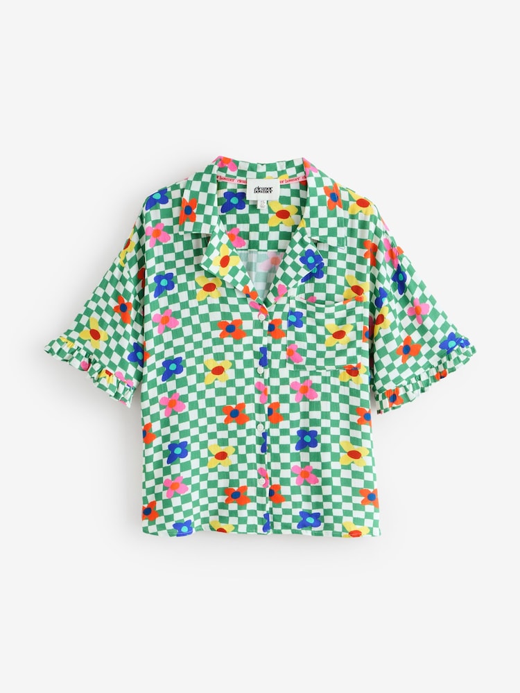 Eleanor Bowmer Green/White Check Floral Button Through Pyjamas - Image 1 of 4