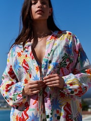 Eleanor Bowmer White/Blue Cotton Beach Shirt - Image 2 of 8