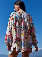 Eleanor Bowmer White/Blue Cotton Beach Shirt - Image 3 of 8