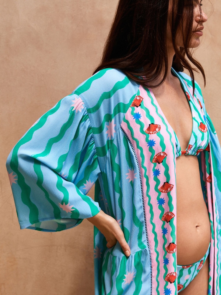 Eleanor Bowmer Blue/Green Shell Beach Kimono - Image 2 of 6