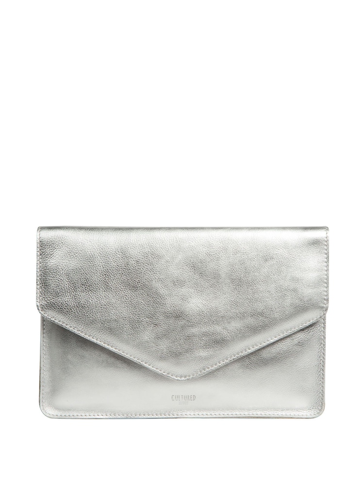 Silber-Metallic - Cultured London Yara Leather Clutch Bag - Bild 1 von 7