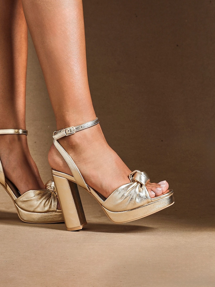 Linzi Gold Ruba Platform Heels With Knotted Front Strap - Image 2 of 6 Linzi Gold Ruba Platform Heels With Knotted Front Strap - Image 2 of 6