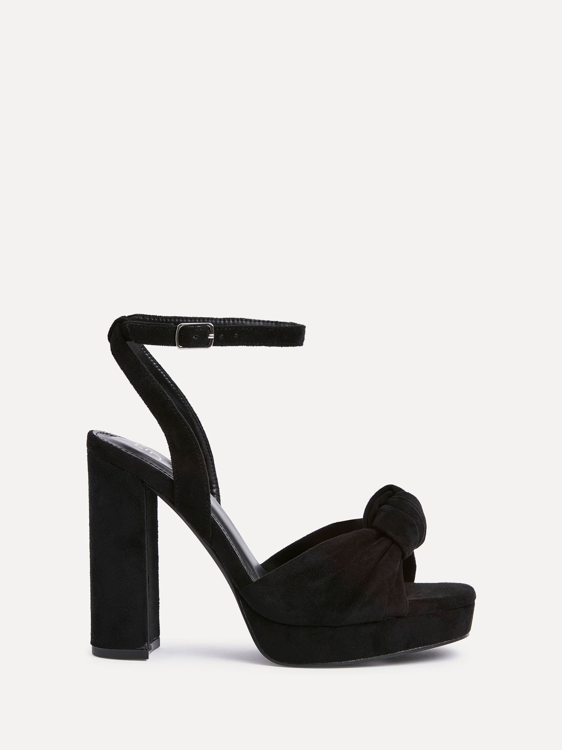 Buy Linzi Black Ruba Platform Heels With Knotted Front Strap from
