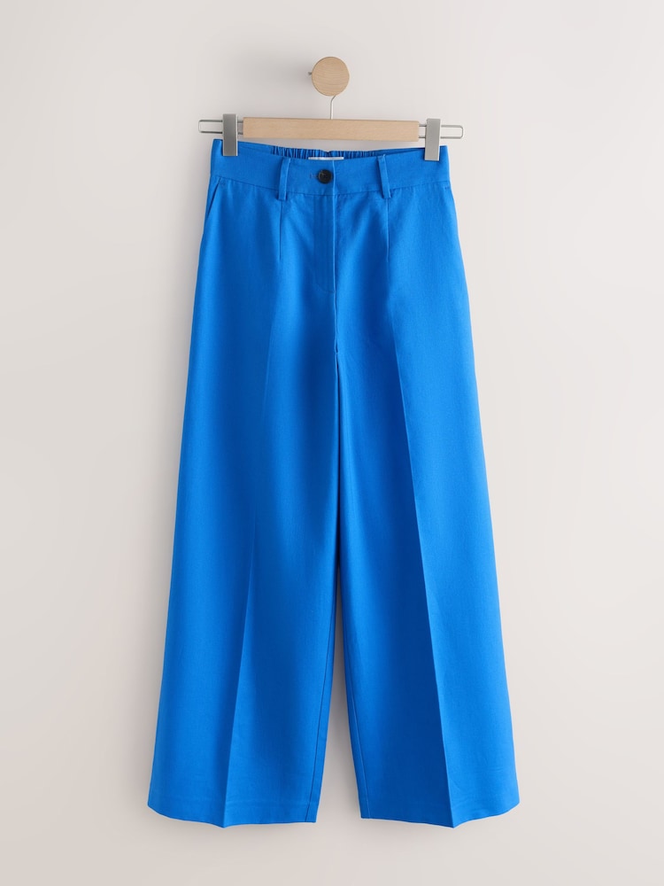Blue Linen Rich Wide Leg Trousers - Image 1 of 3 Blue Linen Rich Wide Leg Trousers - Image 1 of 3