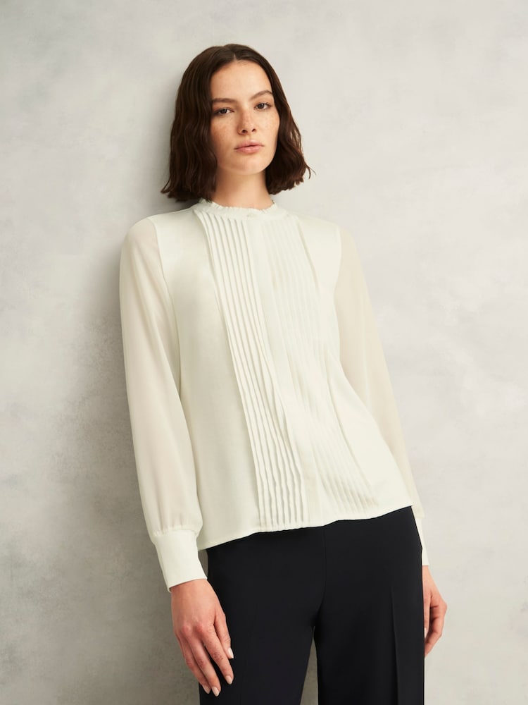Hobbs White Carina Pleated Top - Image 1 of 4