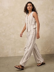 Neutral Stripe Linen Rich V-Neck Waistcoat - Image 2 of 8