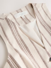 Neutral Stripe Linen Rich V-Neck Waistcoat - Image 7 of 8