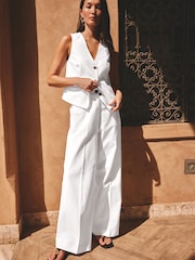White Linen Rich V-Neck Waistcoat - Image 2 of 8