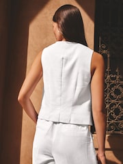White Linen Rich V-Neck Waistcoat - Image 4 of 8