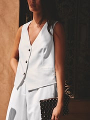 White Linen Rich V-Neck Waistcoat - Image 5 of 8