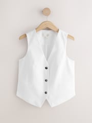 White Linen Rich V-Neck Waistcoat - Image 6 of 8