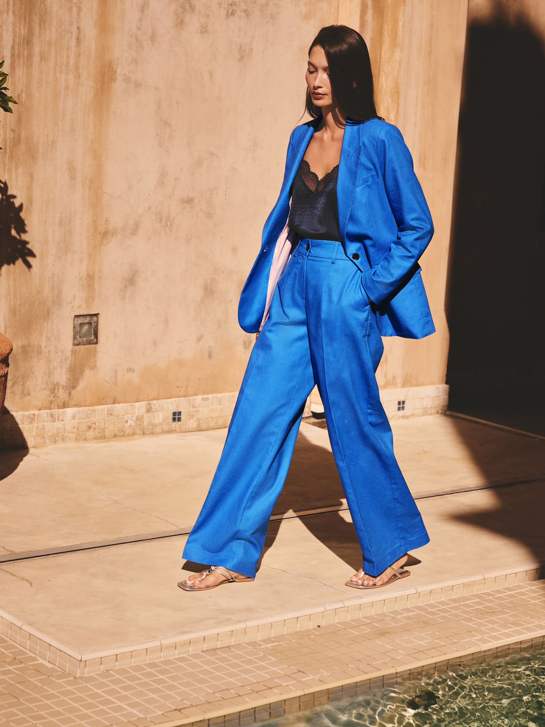 Buy Cobalt Blue Linen Rich Single Breasted Blazer from Next USA