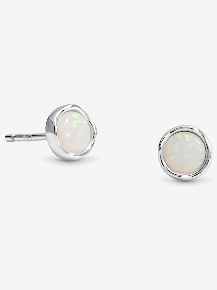 Simply Silver Silver Tone Semi Precious Opal Stud Earrings - Image 1 of 5