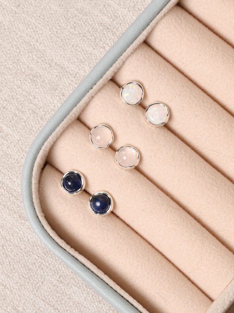 Simply Silver Silver Tone Semi Precious Opal Stud Earrings - Image 2 of 5