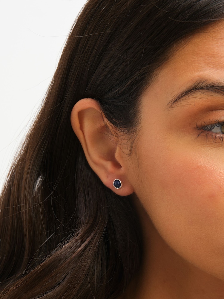 Simply Silver Silver Tone Semi Precious Lapis Stud Earrings - Image 4 of 4