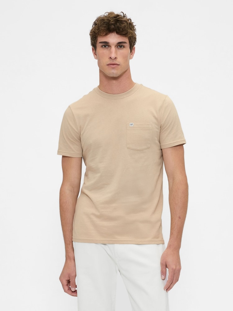 Gap Beige Pocket Crew Neck Short Sleeve T-Shirt - Image 1 of 4