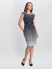 Gina Bacconi Blue Minnie Abstract Print Dress - Image 3 of 5