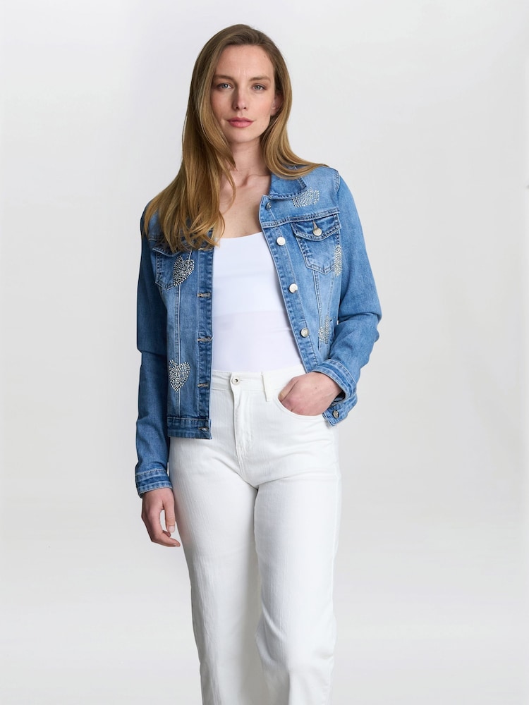 Gina Bacconi Blue Chantel Embelished Denim Jacket - Image 1 of 5