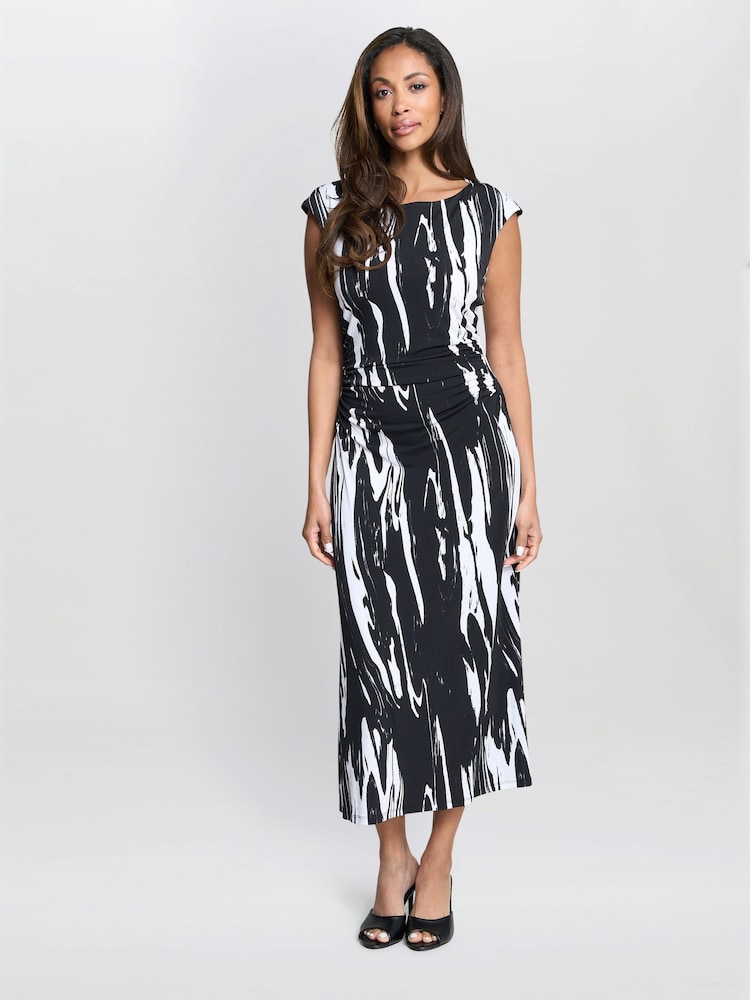 Gina Bacconi Lucia Abstract Print Black Dress - Image 1 of 6
