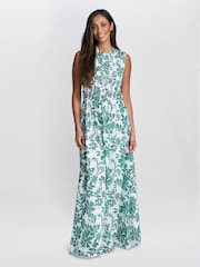 Gina Bacconi Green Roxanna Sleeveless Shired Top Dress - Image 1 of 6