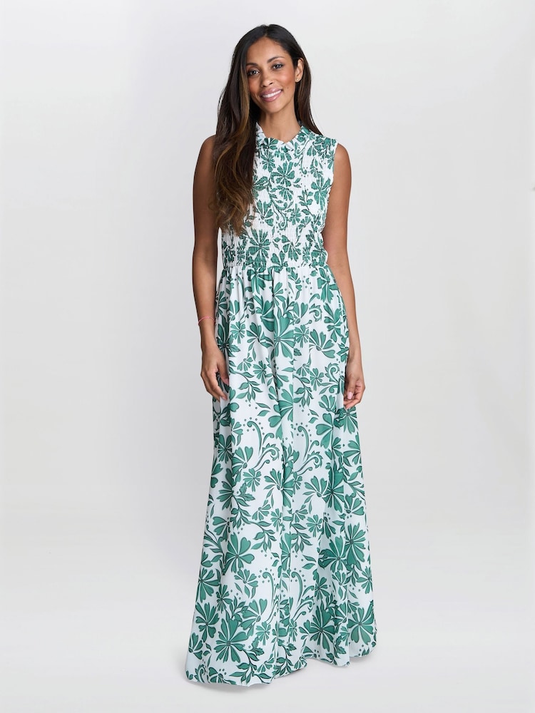 Gina Bacconi Green Roxanna Sleeveless Shired Top Dress - Image 1 of 6
