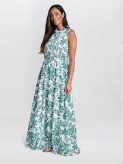 Gina Bacconi Green Roxanna Sleeveless Shired Top Dress - Image 3 of 6