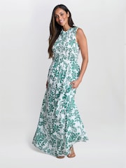 Gina Bacconi Green Roxanna Sleeveless Shired Top Dress - Image 5 of 6