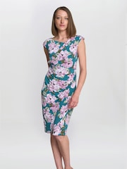 Gina Bacconi Green Martha Floral Print Dress - Image 1 of 6