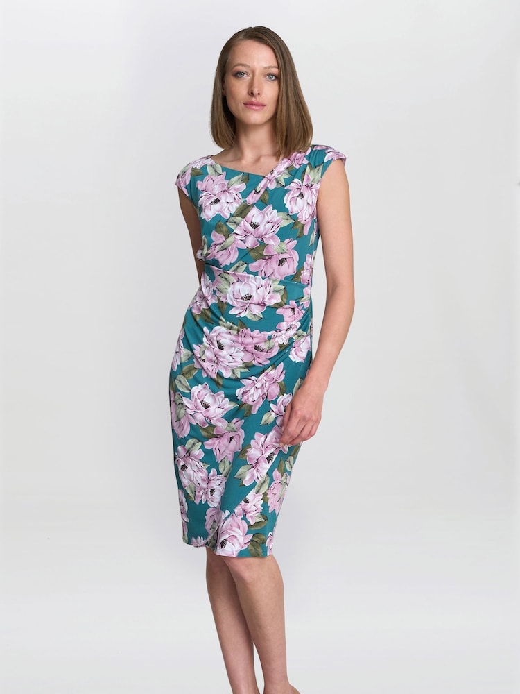 Gina Bacconi Green Martha Floral Print Dress - Image 1 of 6