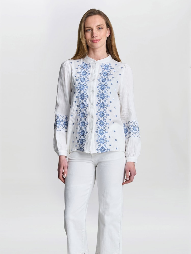 Gina Bacconi Clare Cotton Muslin Embroidered White Shirt - Image 1 of 6