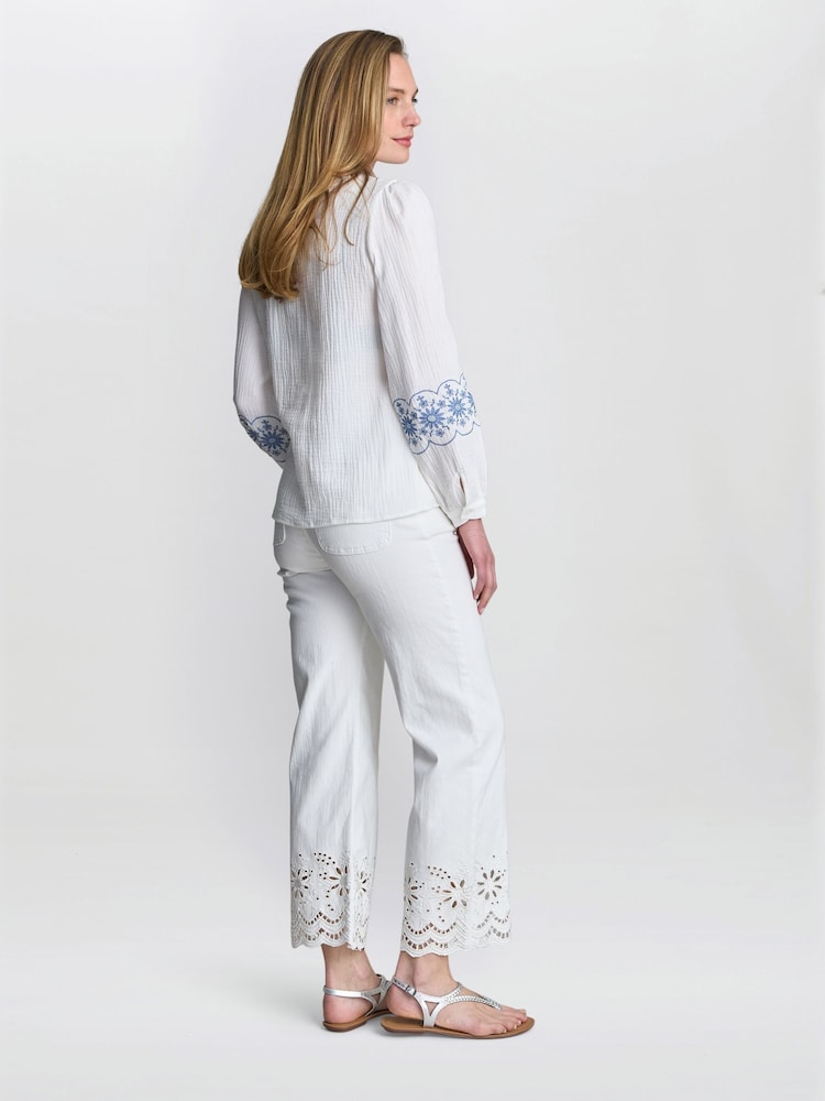 Gina Bacconi Clare Cotton Muslin Embroidered White Shirt - Image 2 of 6
