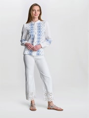 Gina Bacconi Clare Cotton Muslin Embroidered White Shirt - Image 3 of 6